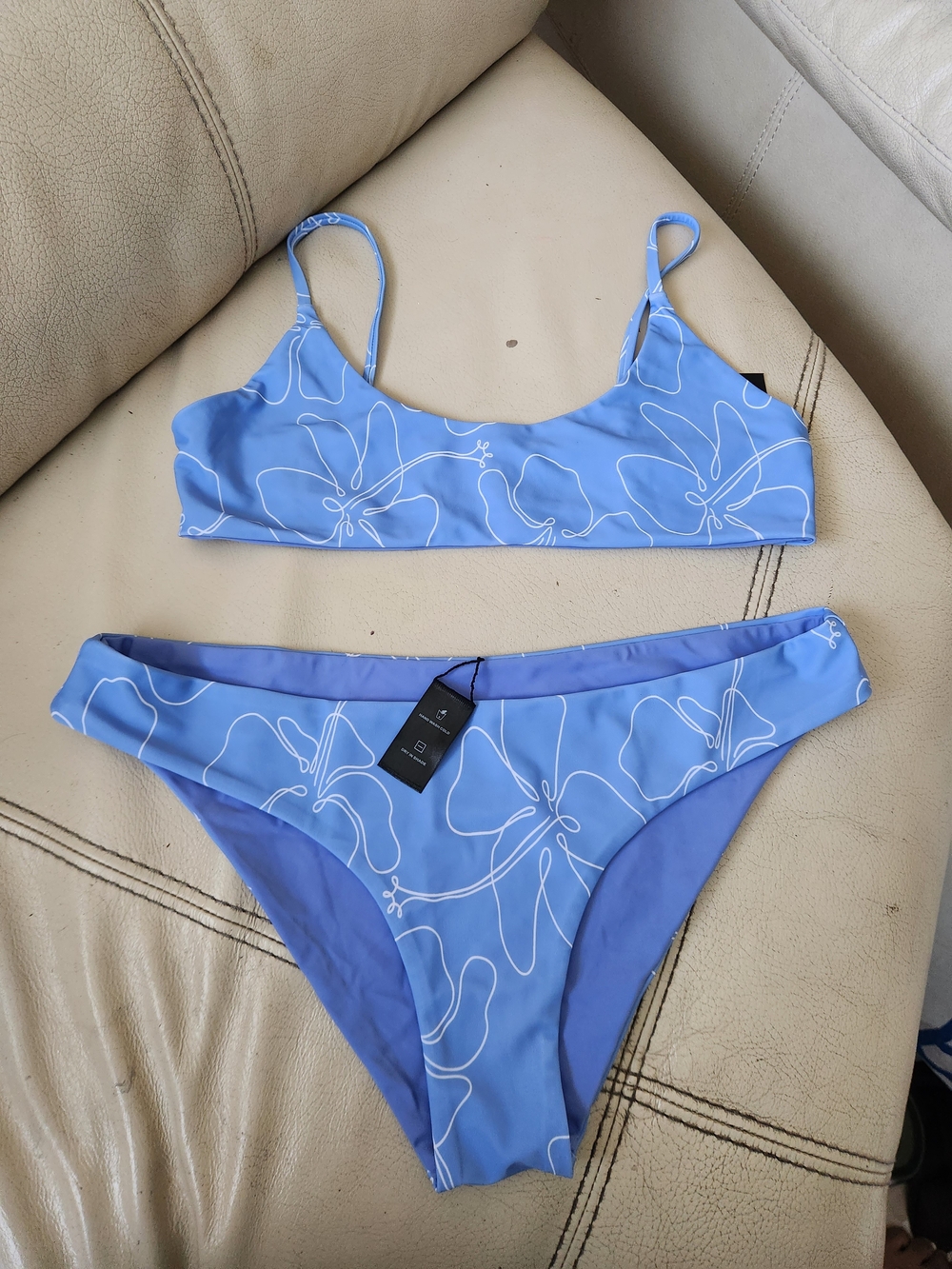 Blue Floral Print Bikini Top & Bottom Set